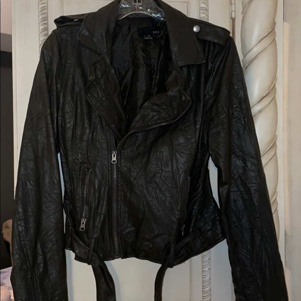 Dark green military leather jacket